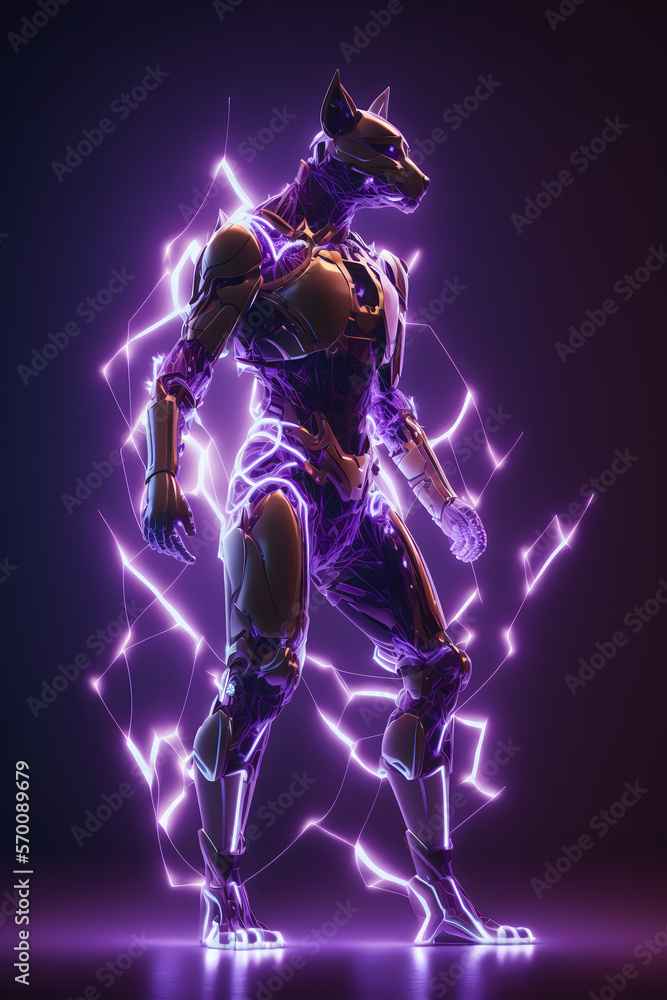 An Anthropomorphic Dog in a Futuristic Suit with Purple Glowing Neon Lights An Anthropomorphic Dog in a Futuristic Suit with Purple Glowing Neon Lights