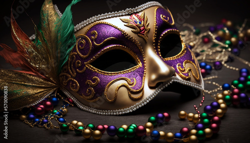 The Vibrant Mardi Gras Festival carnival mask, Generative AI