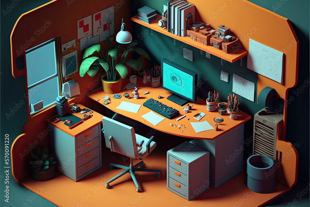 3d workspace, desk, Made by AI,Artificial intelligence ilustração do