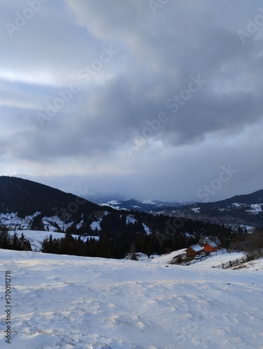 Winter landscapes Carpathians Ukraine.The beautu of winter freshness.