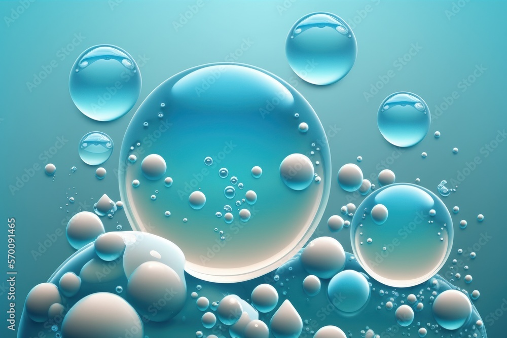 water bubbles created by gentle waves The pale blue liquid has air bubbles in it. Generative AI