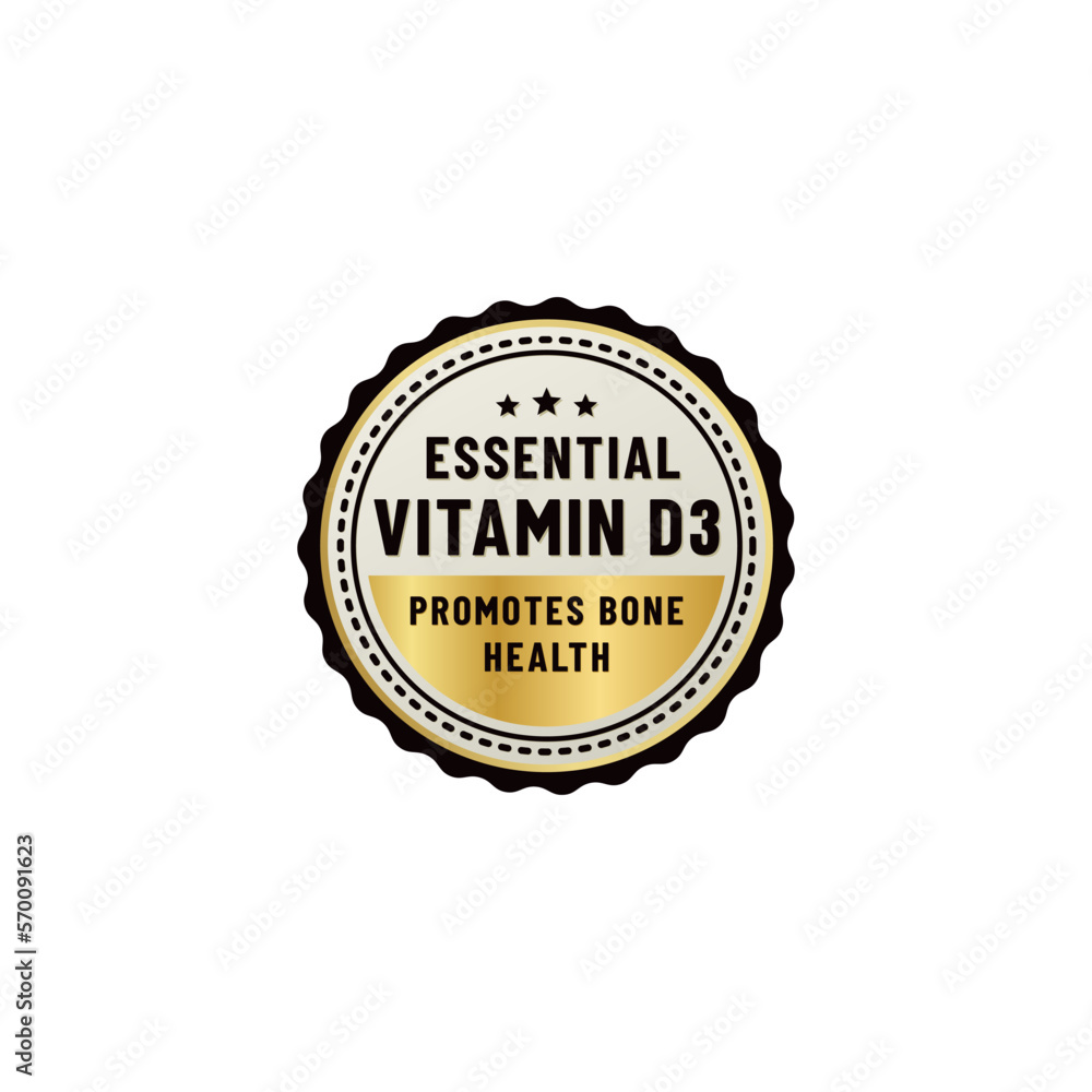 Essential Vitamin D3 Seal Vector or Vitamin D3 Label Vector Isolated On