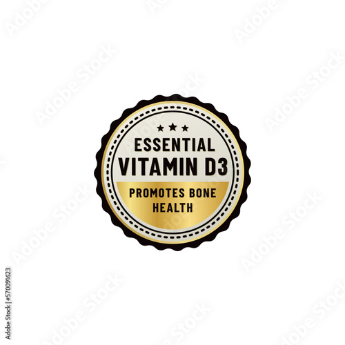 Essential Vitamin D3 Seal Vector or Vitamin D3 Label Vector Isolated On White Background. Best Vitamin D3 label for any product. The Best Elegant Vitamin D3 Seal For packaging design.