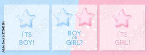 Baby shower stickers. Its a boy card. its a girl card. Boy or Girl. Vector baby shower postcard