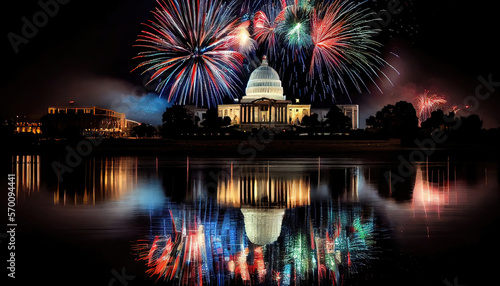 Colorful patriotic fireworks display for Independence Day (July fourth), 4th of July Americana
