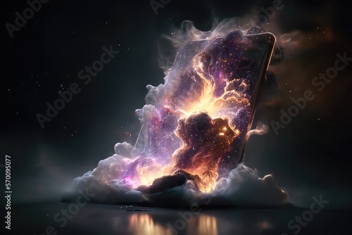 A cell phone and a colorful nebula