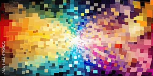 Colorful rainbow vivid mosaic of paper art background. Abstract glass glowing design. Unique digital concept texture wallpaper. Pixel art.