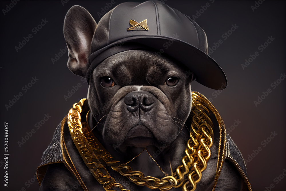 French bulldog dressed in human clothes, ai generated, puppy gangster rapper - obrazy, fototapety, plakaty 
