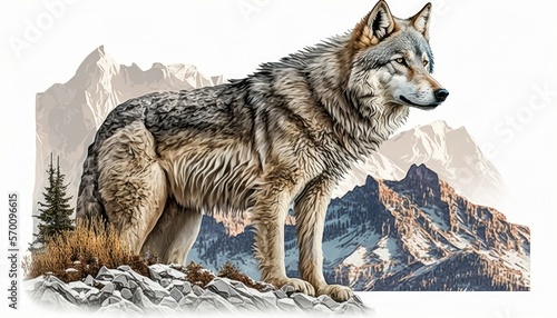 Colorful Illustration  Wolf In Mountains  Generative AI