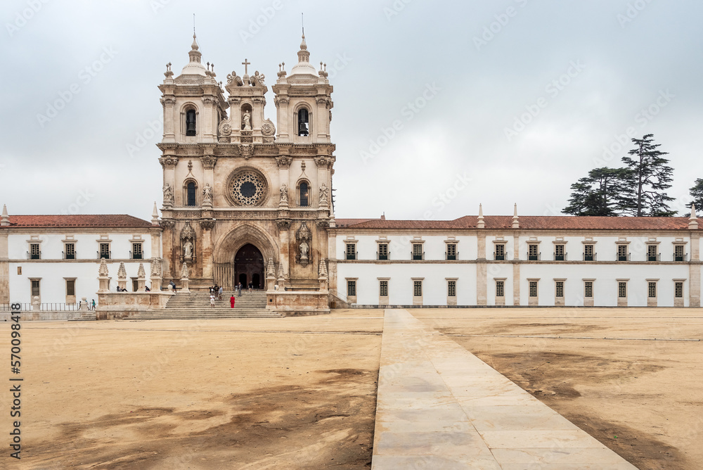 Main facade of the monastery of Alcobaça in Portugal.