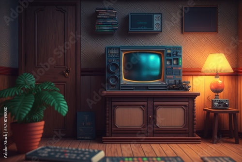 lo-fi retro living room, vintage concept, chill anime interior, generative ai
