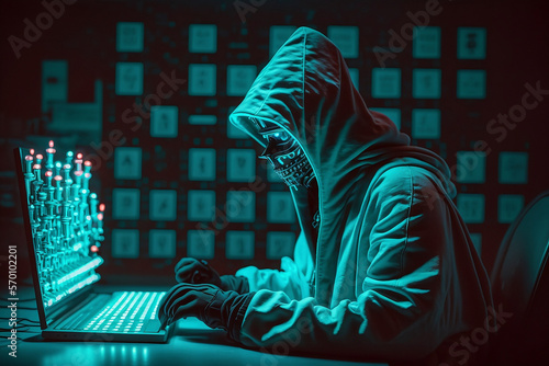 Hacker playing a chess while hacking in front of computer - AI Generated