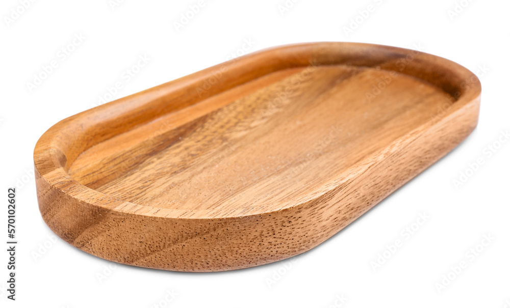 One new wooden tray on white background One new wooden tray on white background