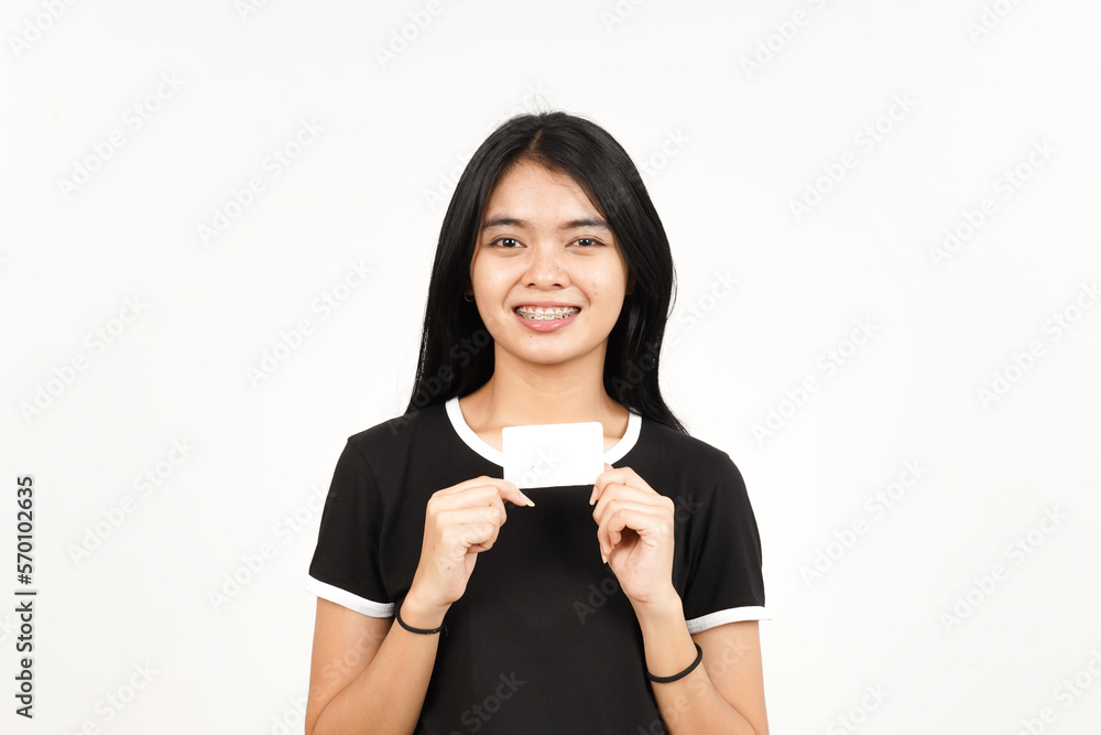 Holding Blank Bank Card Or Credit Card Of Beautiful Asian Woman Isolated On White Background Holding Blank Bank Card Or Credit Card Of Beautiful Asian Woman Isolated On White Background