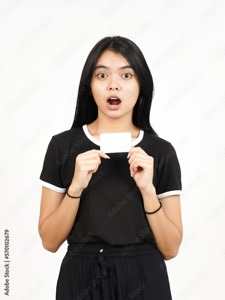 Holding Blank Bank Card Or Credit Card Of Beautiful Asian Woman Isolated On White Background Holding Blank Bank Card Or Credit Card Of Beautiful Asian Woman Isolated On White Background