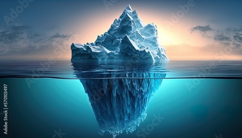 iceberg model in polar regions which shows a big hidden potential beneath the surface created with generative ai	 photo