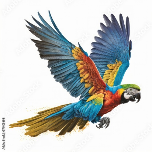 Rainbow Macaw Mid Flight, In Flight, Illustration, Generative AI © Purple Penguin GFX