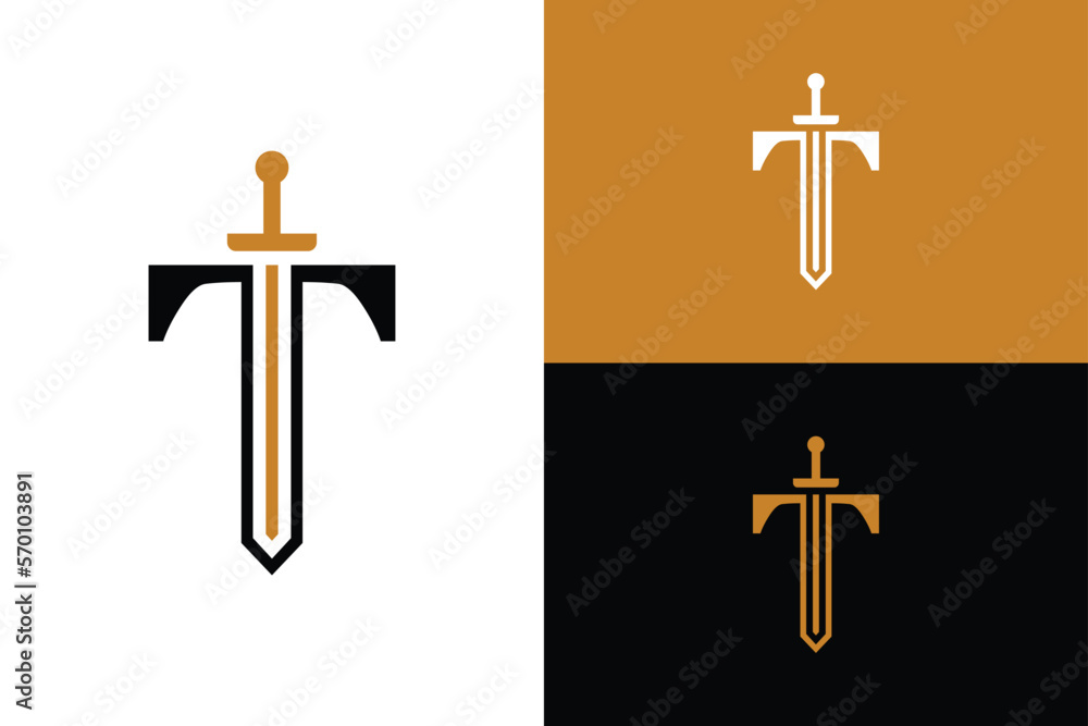 Letter T with sword combination concept. Very suitable for symbol, logo, company name, brand name, personal name, icon and many more.