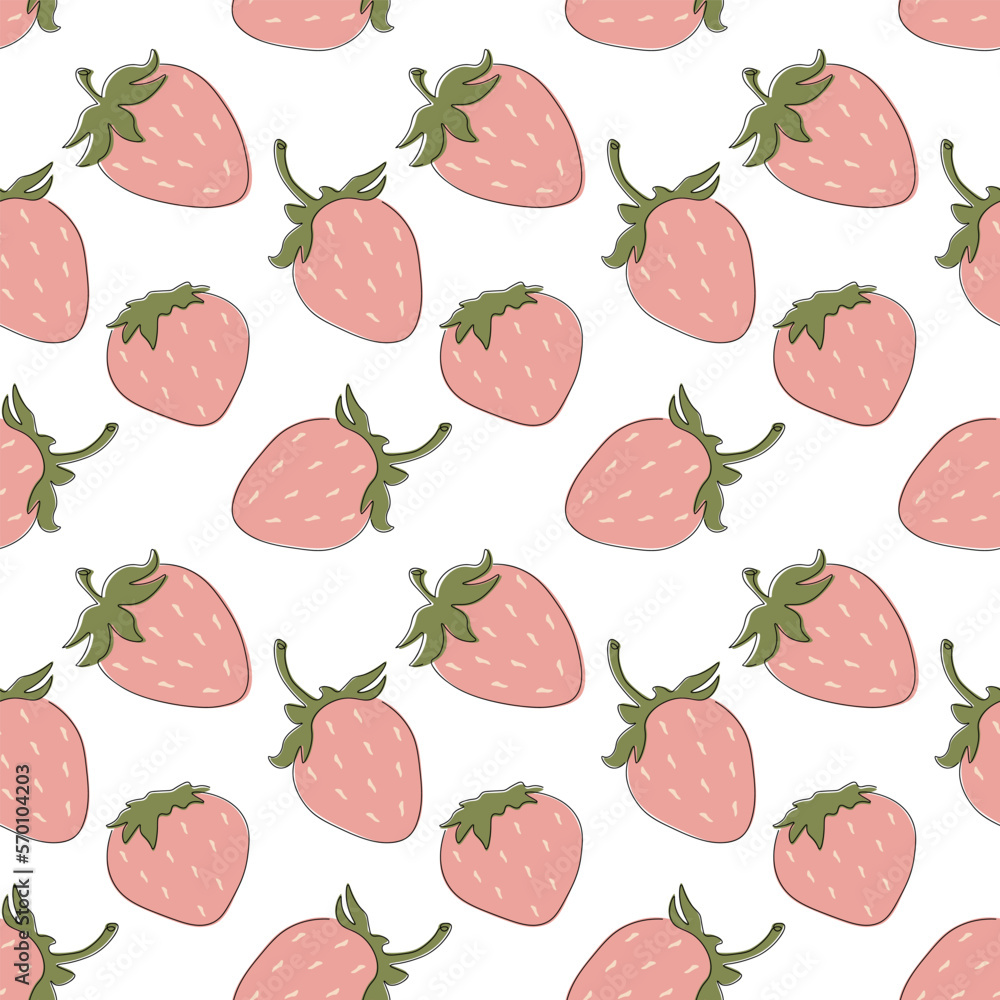 Modern seamless pattern with pink strawberries continuous one line art. Vector art illustration. Modern seamless pattern with pink strawberries continuous one line art. Vector art illustration.