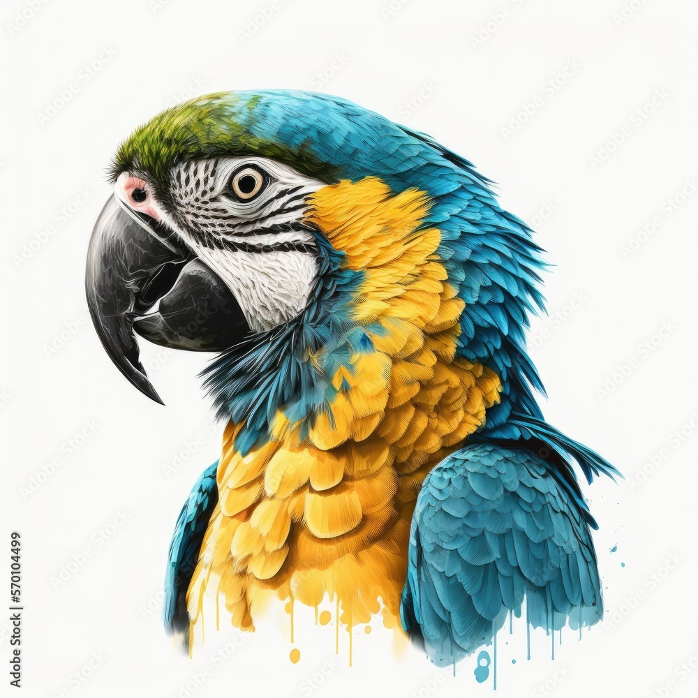 Blue and Yellow Macaw Illustration, Generative AI