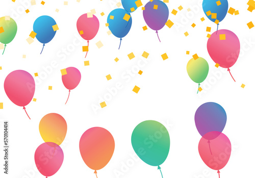 Lettering Happy Birthday To You white background. Holiday decorations with balloons  pennants and confetti. Greeting card can be used for congratulation  posters and banners.