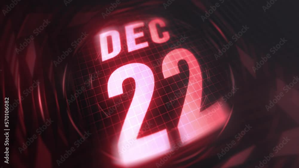 22 December in 3d motion graphic. Infrared calendar in futuristic and ...