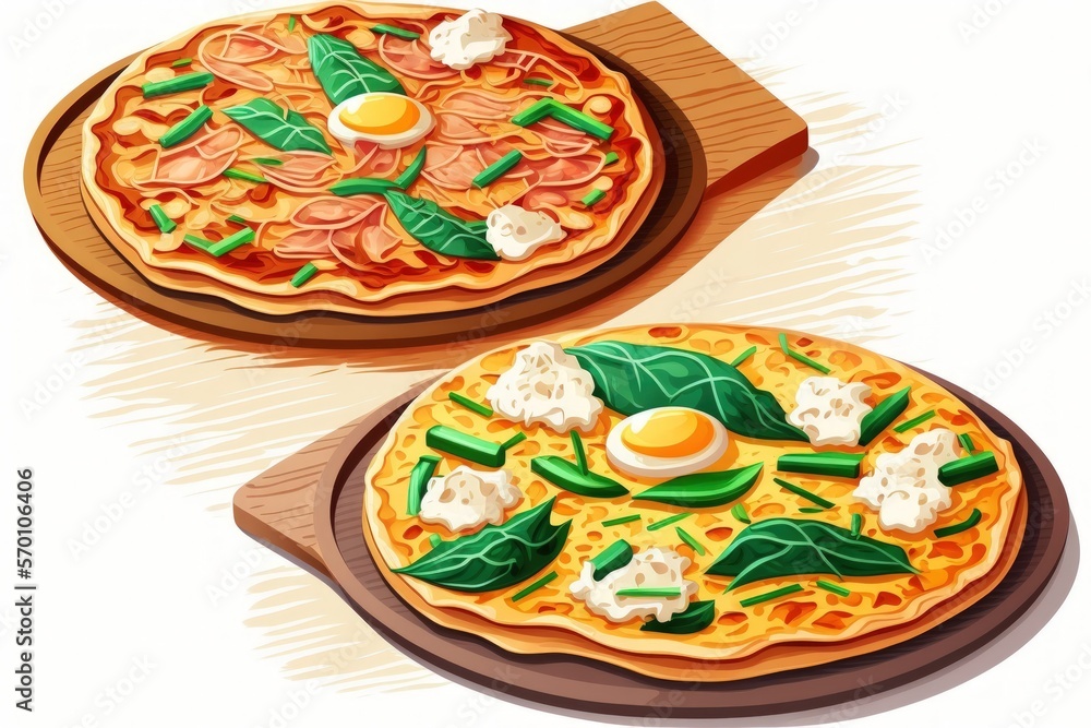 Pajeon or Korean pancake and Korean Kimchi pancake or Kimchijeon Korean traditional food style. Generative AI Pajeon or Korean pancake and Korean Kimchi pancake or Kimchijeon Korean traditional food style. Generative AI