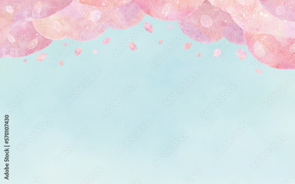 桜の花びらが舞い散る水彩画イラスト背景