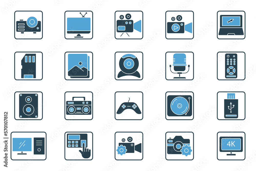 Multimedia set icon illustration. icon related to technology. Solid icon style. Simple vector design editable Multimedia set icon illustration. icon related to technology. Solid icon style. Simple vector design editable
