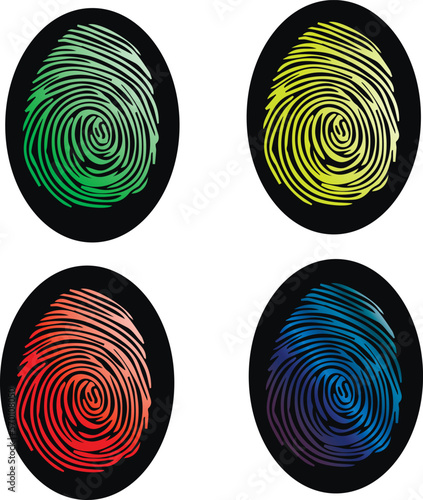 set of fingerprints red, yellow, green, blue