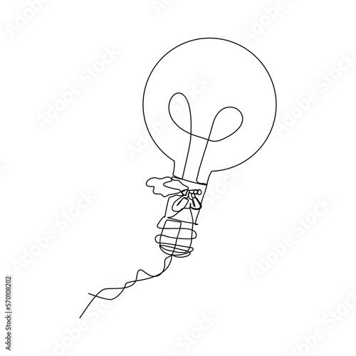 Continuous single one line drawing art of woman flying with light bulb balloon using monocular telescope searching for future and opportunity. Vector illustration of business vision.