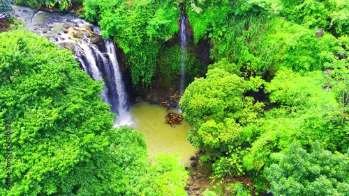 Aerial shot of Curug or waterfalls Gondoriyo in Semarang, Central Java, Indonesia. photo