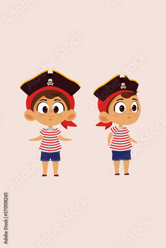 carácter niño feliz con disfraz de pirata para invitación y animación 