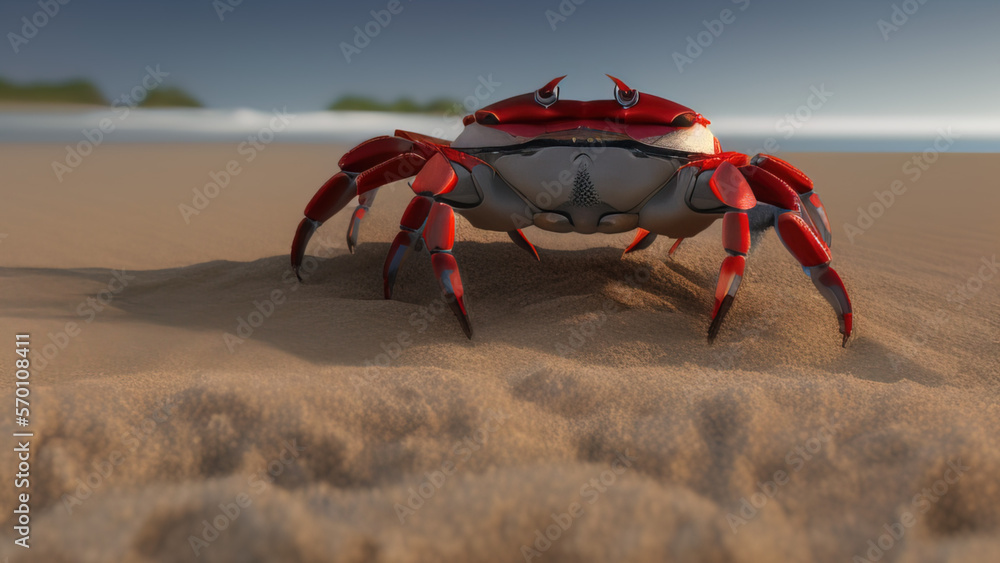cartoon crab in the sand, Generative AI cartoon crab in the sand, Generative AI