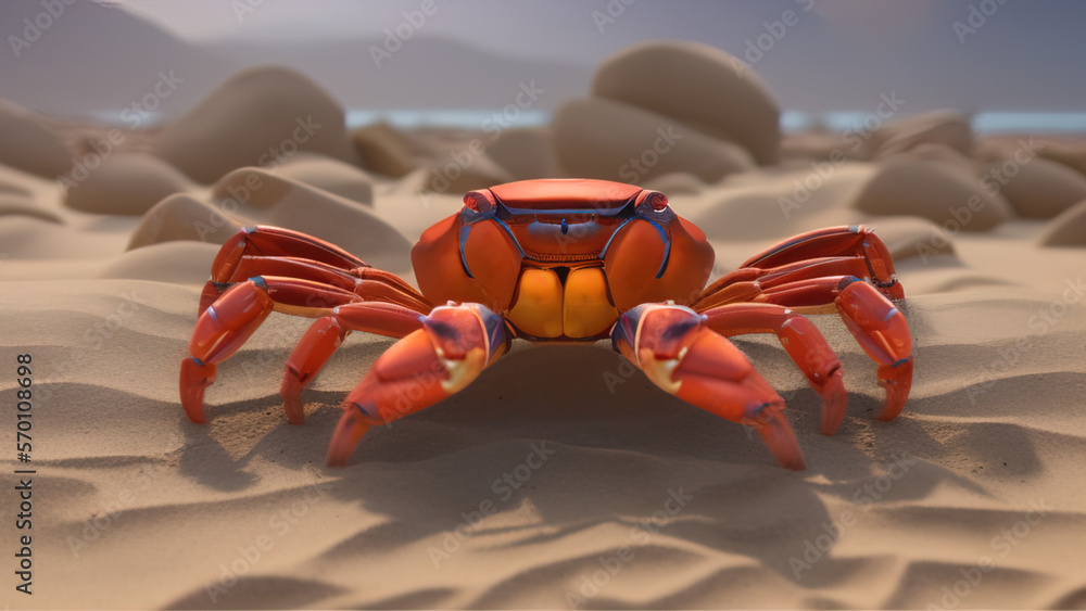 cartoon crab in the sand, Generative AI cartoon crab in the sand, Generative AI