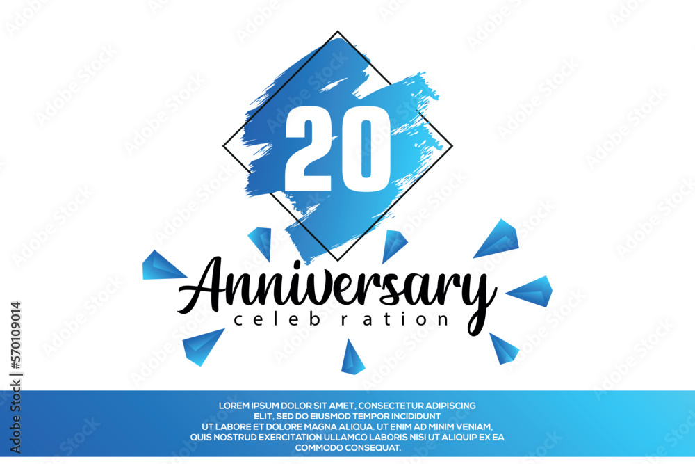 Fototapeta premium 20 year anniversary celebration vector design with blue painting on white background Template abstract 