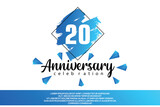 20 year anniversary celebration vector design with blue painting on white background  Template abstract 