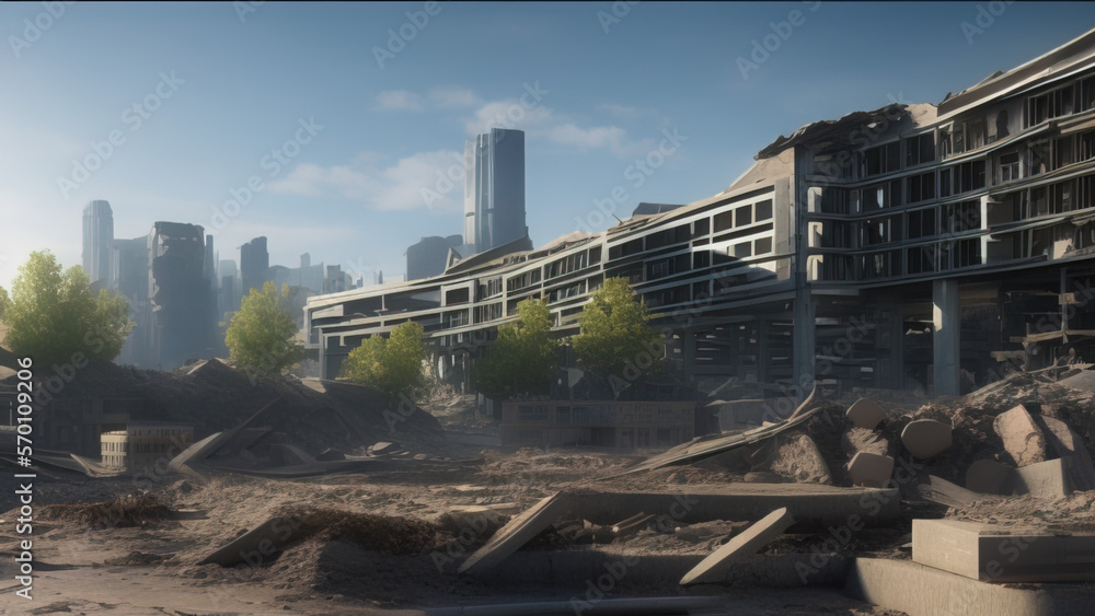 modern city destroyed by the war, postmodern world, Generative AI modern city destroyed by the war, postmodern world, Generative AI