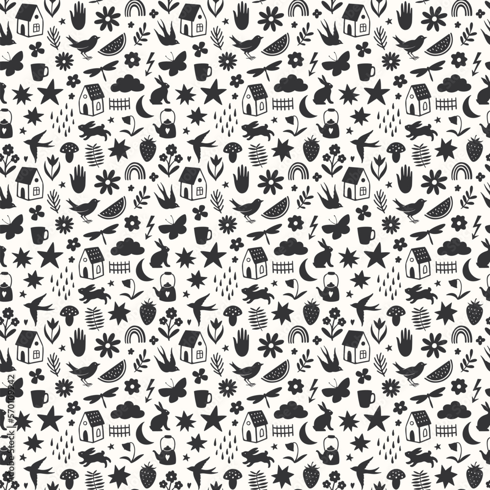 Doodle cute hand drawn seamless pattern, perfect for textile or paper design. Vector illustration Doodle cute hand drawn seamless pattern, perfect for textile or paper design. Vector illustration
