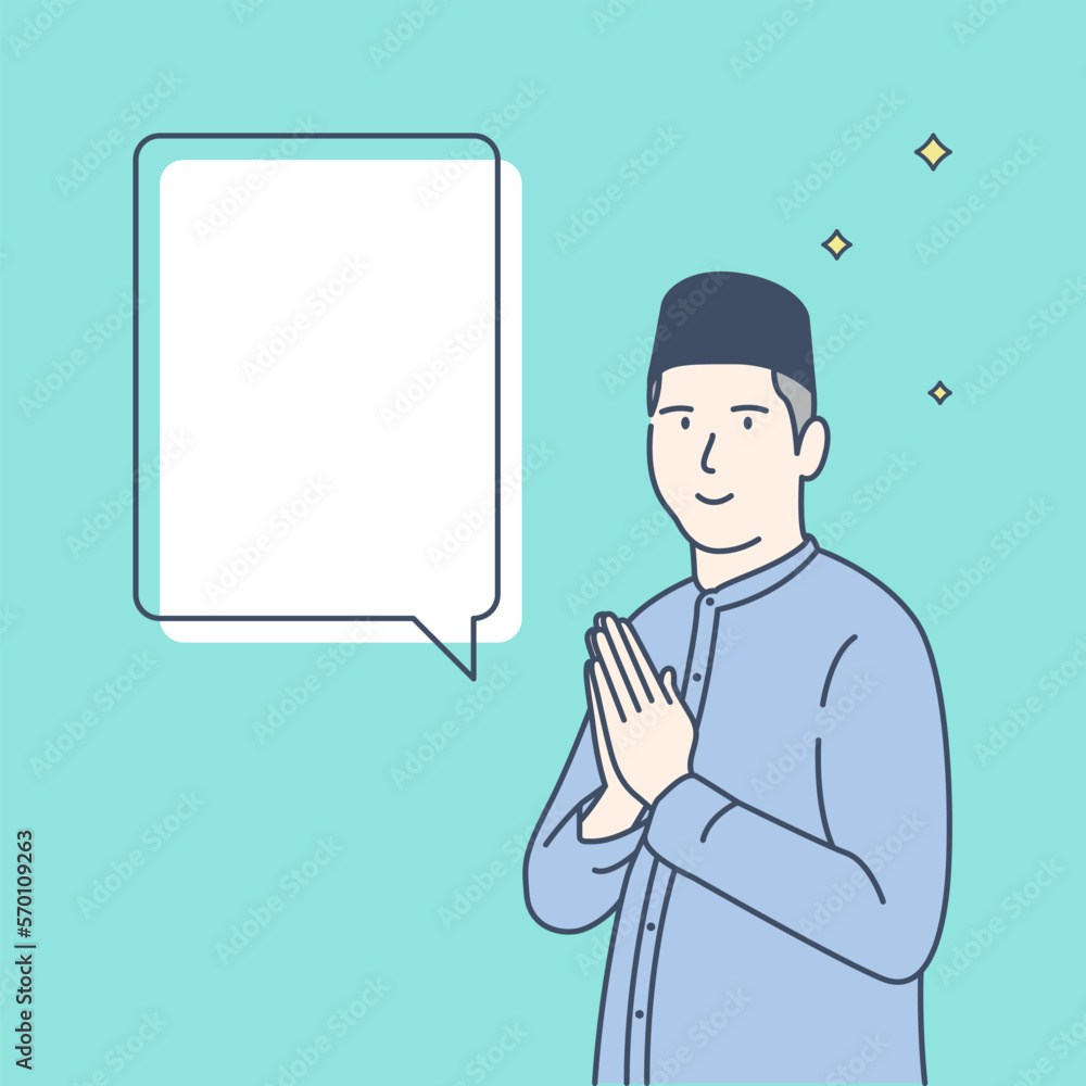 Flat Moslem man smiling to give ramadan celebration greeting, hand drawn style vector design illustration Flat Moslem man smiling to give ramadan celebration greeting, hand drawn style vector design illustration