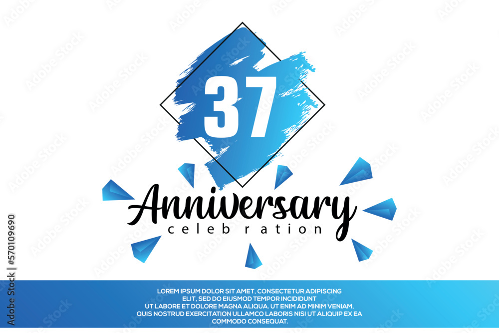 37 year anniversary celebration vector design with blue painting on white background  Template abstract 
