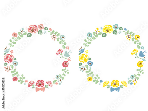 かわいい母の日と父の日のリースセット／手描きイラスト素材