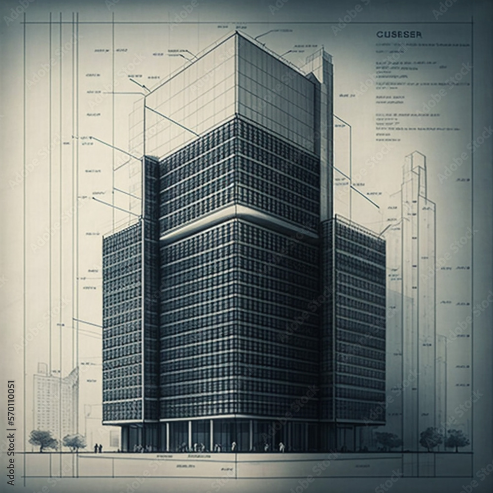 technical blueprints of a skyscraper