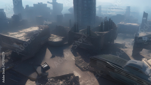 modern city destroyed by the war, postmodern world, Generative AI