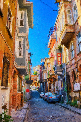 Fatih historic district, Balat quarter, view of the street and houses photo