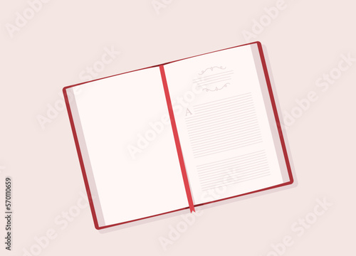 Top View Of A Book With Open Pages.