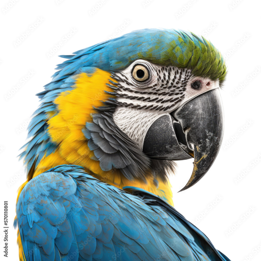 Blue Macaw Portrait High-Resolution Digital Illustration, Transparent Background, Generative AI