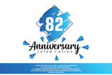 82 year anniversary celebration vector design with blue painting on white background  Template abstract 