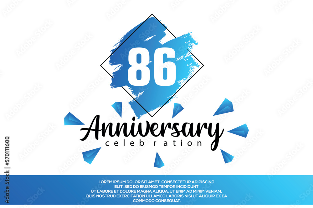 86 year anniversary celebration vector design with blue painting on white background  Template abstract 