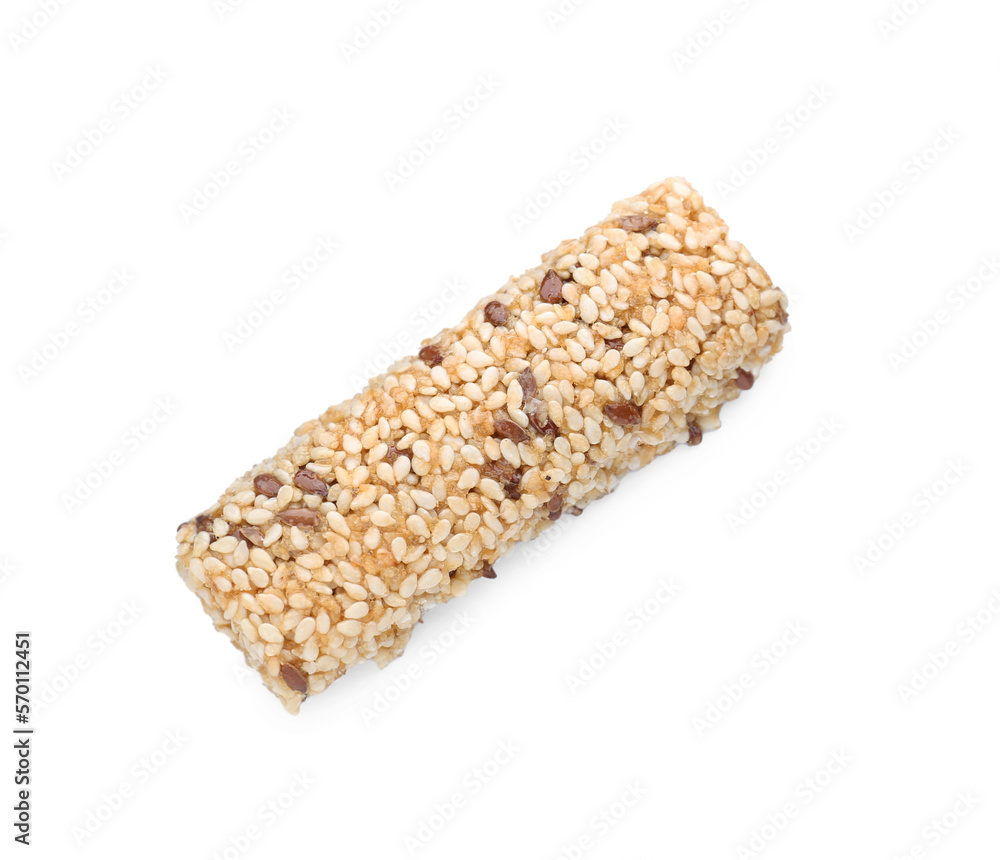 Tasty sesame seed bar isolated on white Tasty sesame seed bar isolated on white